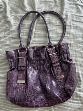 Purple Croc-Embossed Tote Bag